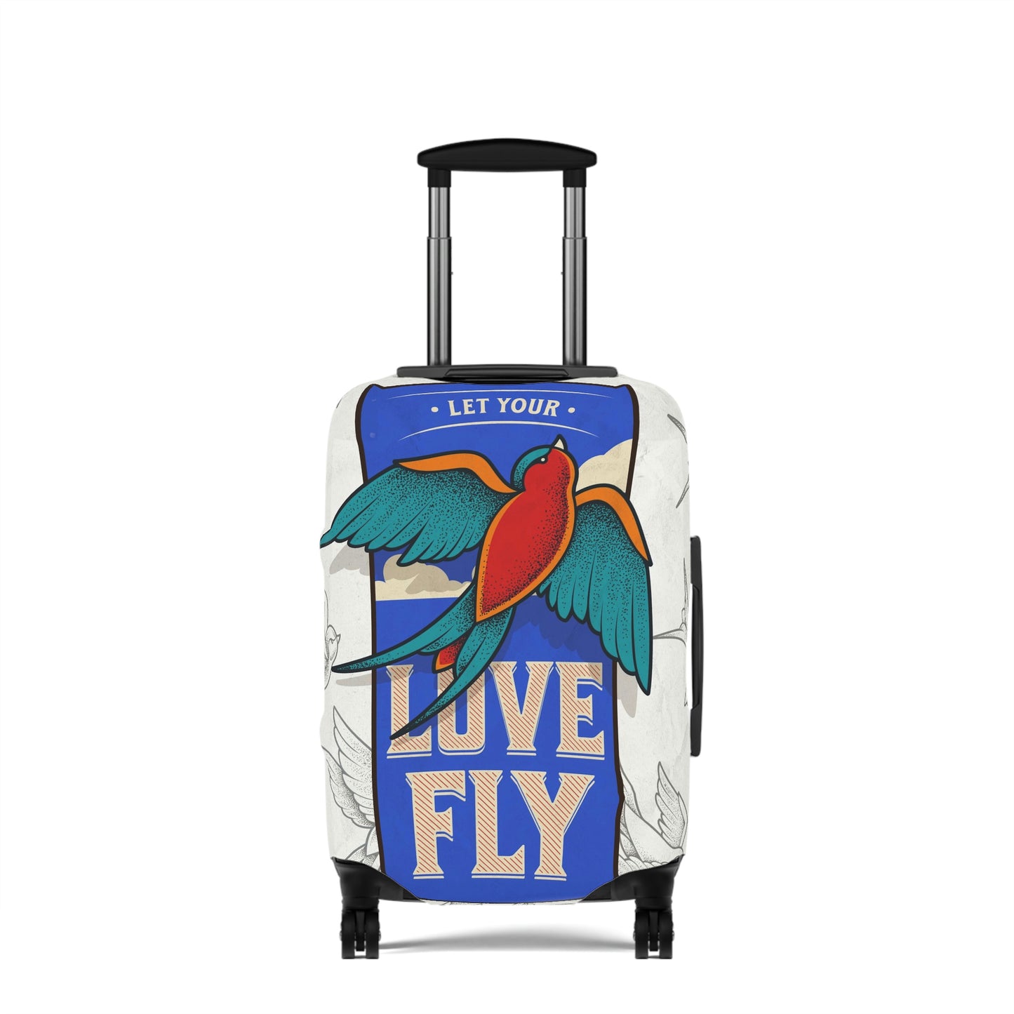 Travel in style with our fun "sparrow love" luggage cover.